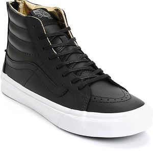High Top Black Leather Vans Gold Zipper